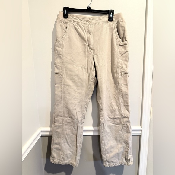 LL Bean Pants Tan Khaki Cargo Flannel Lined Outdoor Hiking Baggy Y2K Size 12 Reg